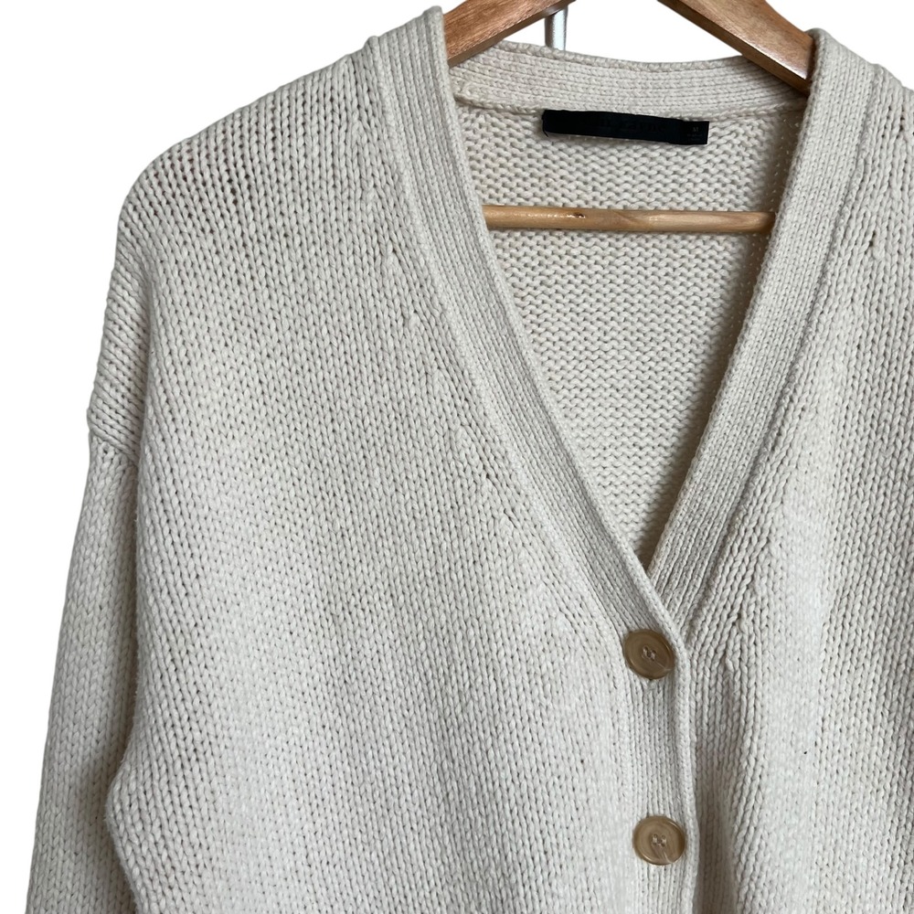 Jenni Kayne Cody Chunky Cream Knit Button Cardigan Front Pockets SZ M Minimalist - Picture 4 of 15